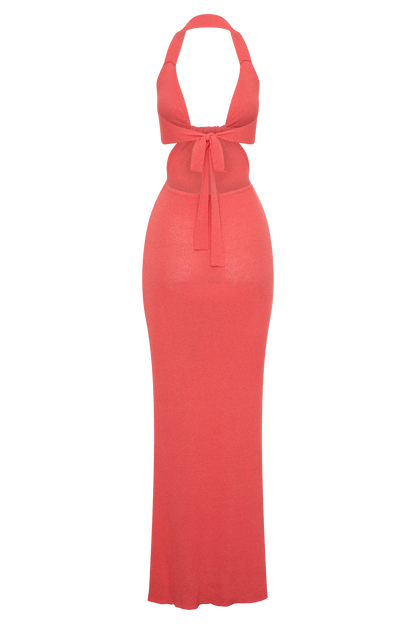 Theresea Halter Knit Maxi Dress Coral