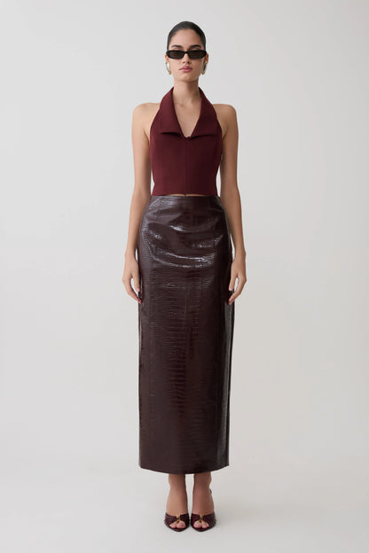 Calla Collared Sleeveless Halter Top Merlot