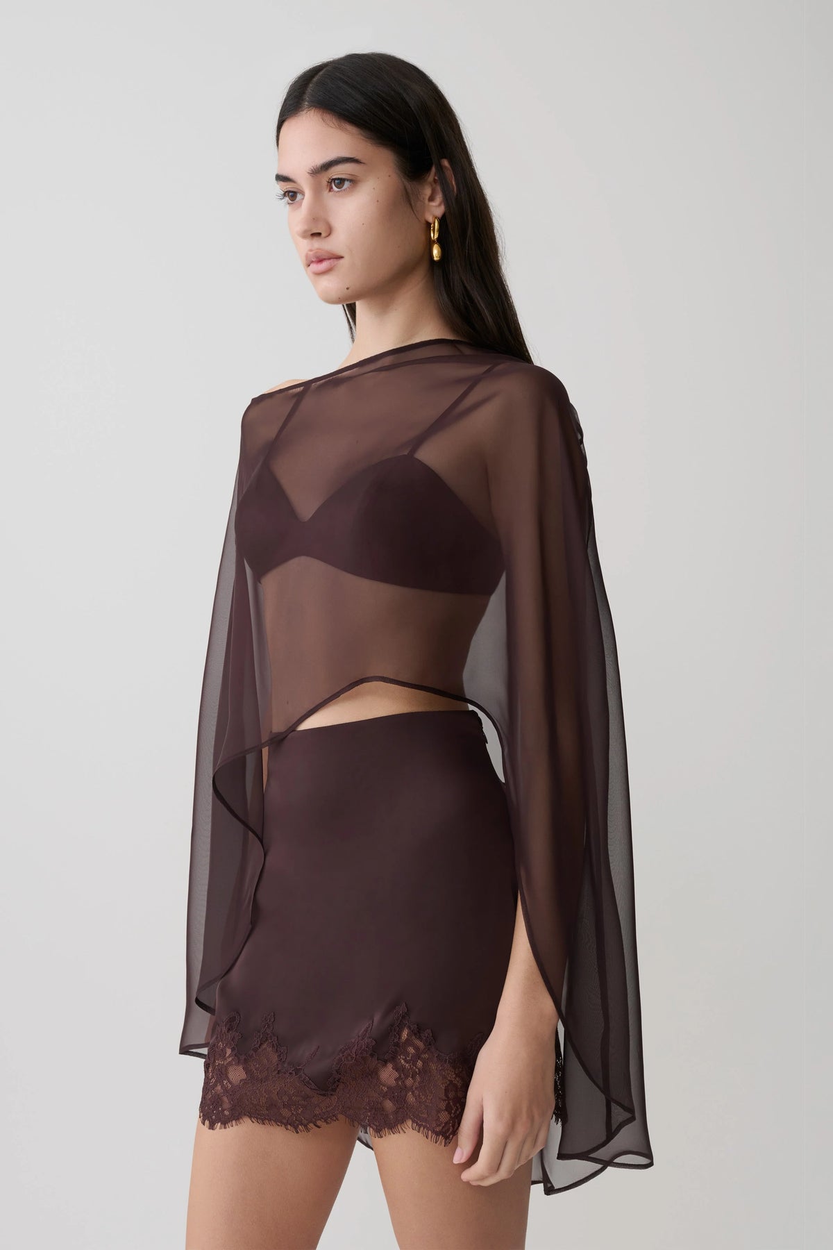 Kirstine Bralette With Chiffon Cape Chocolate