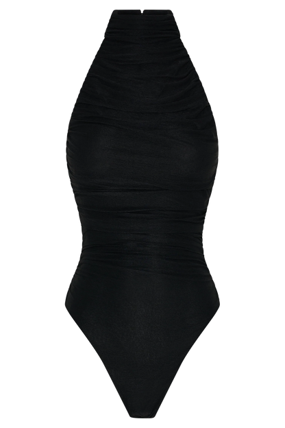 Matilda Ruched Mesh Bodysuit Black