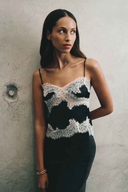 Nina Satin And Lace Camisole Black Ivory