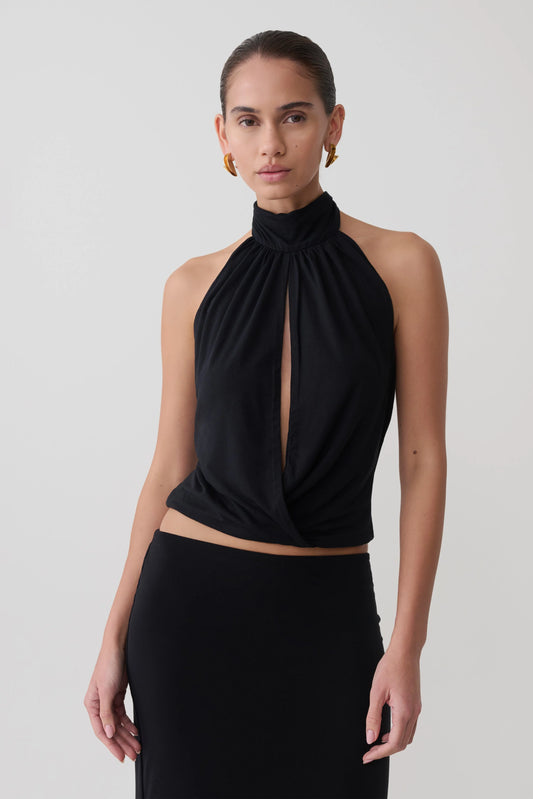 Maki Viscose Sleeveless Halter Top Black