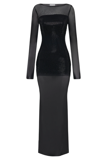 Lior Mesh Maxi Dress With Hotfix Black