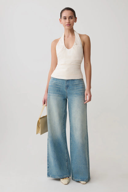Daniela Ruched Halter Top Ivory