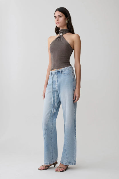 Nikki Lurex Top With Hardware Gunmetal