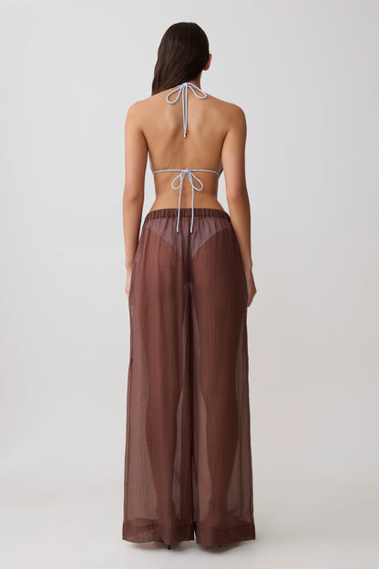 Leilani Sheer Drawstring Wide Leg Pants Chocolate