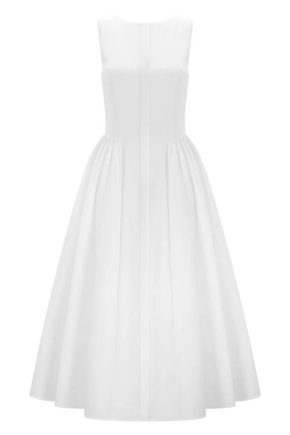 Monika Gathered Waist Cotton Midi Dress White