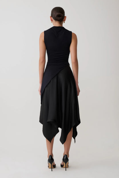 Suong High Neck Gathered Top Black