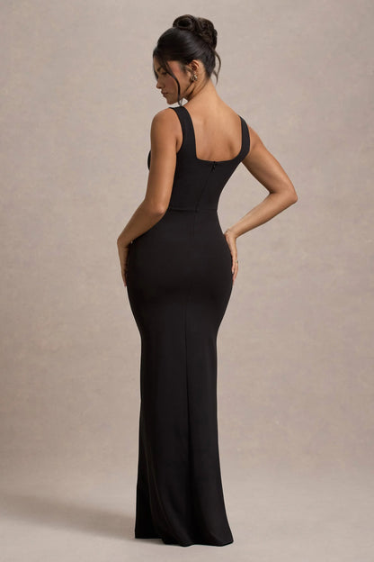 Ashburn Black Strappy Sweetheart Split Maxi Dress