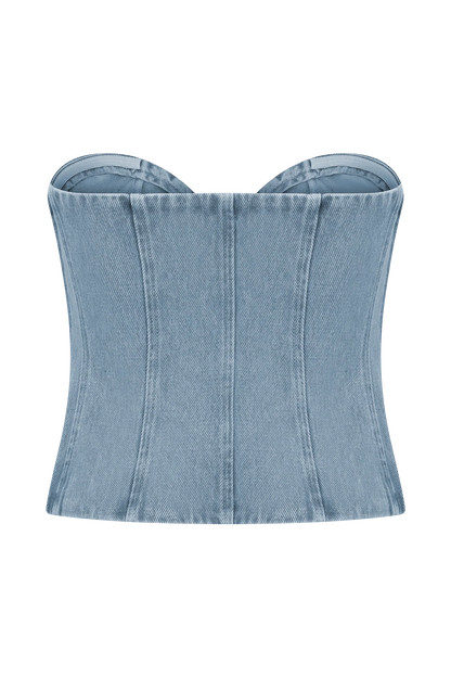 Tully Strapless Topstitch Denim Top 80S Blue