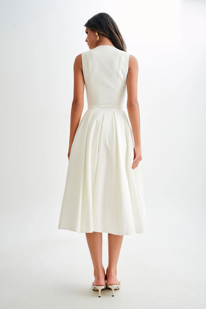 Keely Cotton Sleeveless Midi Dress White