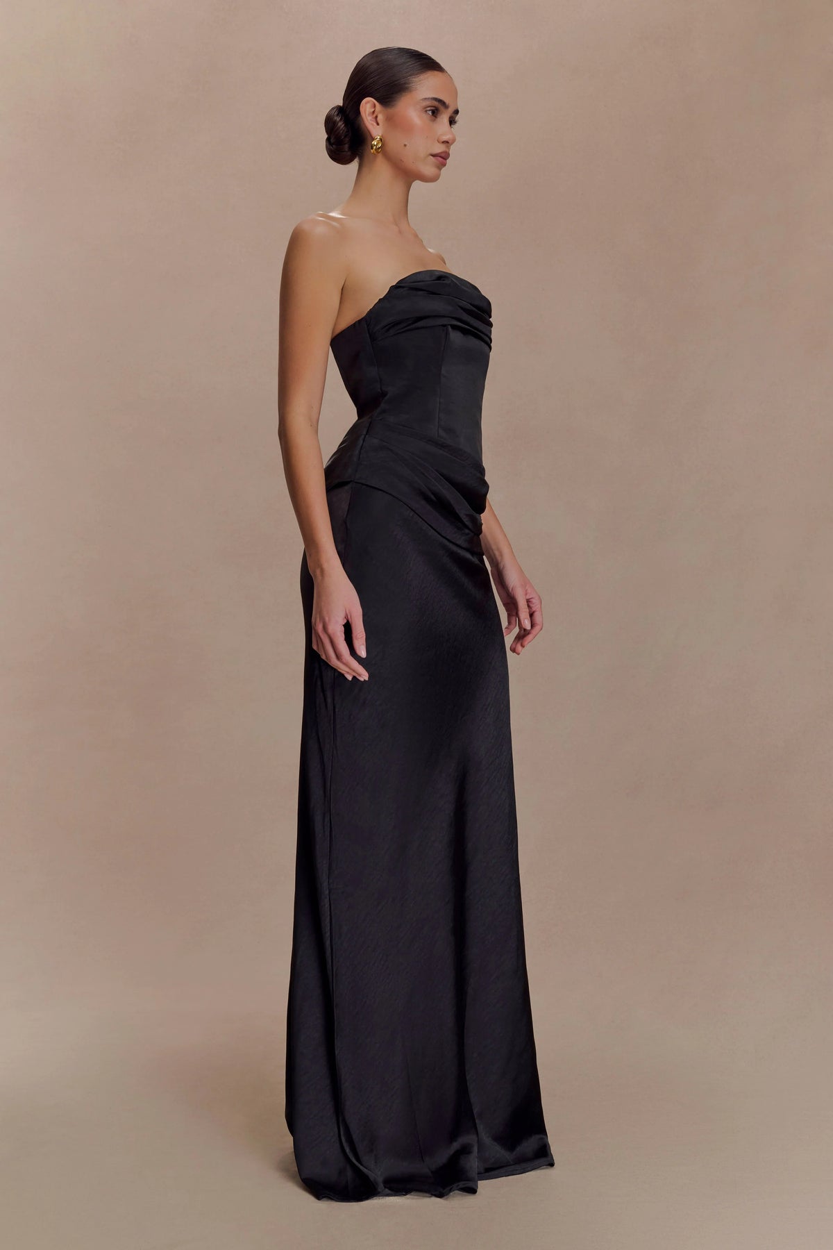 Jasmine Strapless Satin Maxi Dress Black