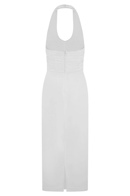 Daniela Ruched Halter Midi Dress White