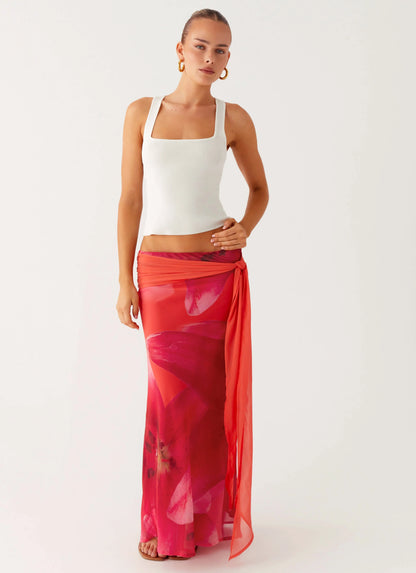 Raya Maxi Skirt Peach Watermelon Flower
