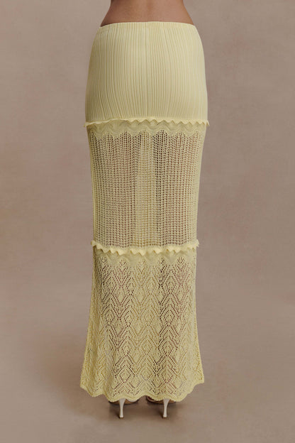 Coleene Pointelle Knit Maxi Skirt Lemon