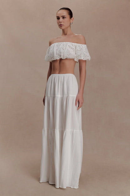 Autumn Off Shoulder Broderie Top White