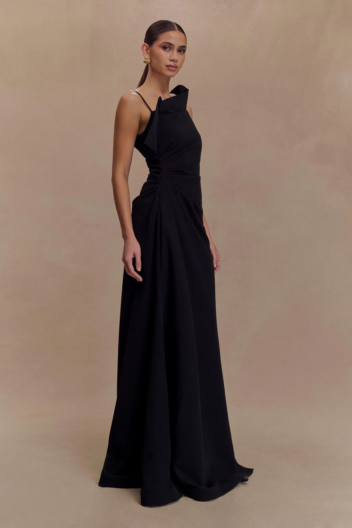 Adalyn One Shoulder Crepe Maxi Dress Black