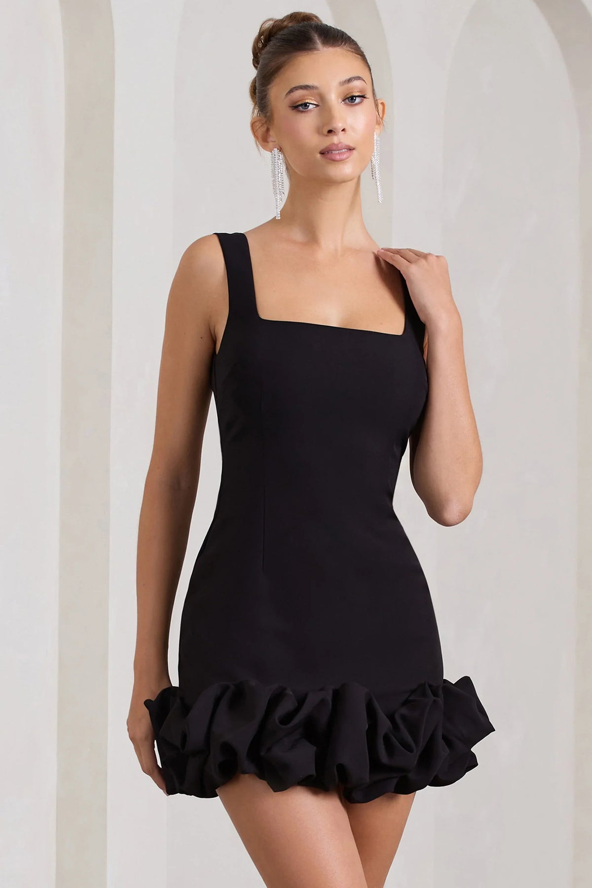Lucy Black Strappy Mini Dress With Ruffle Trim