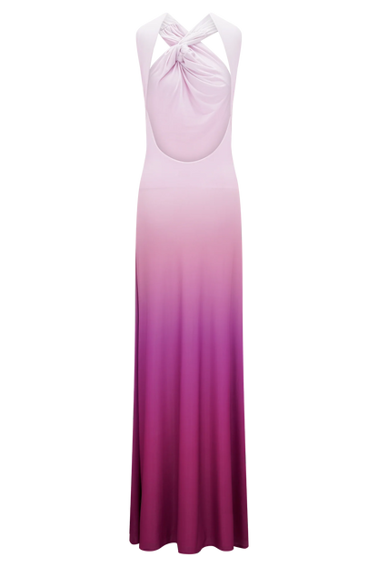 Marlee Asymmetrical Slinky Maxi Dress Ombre Pink