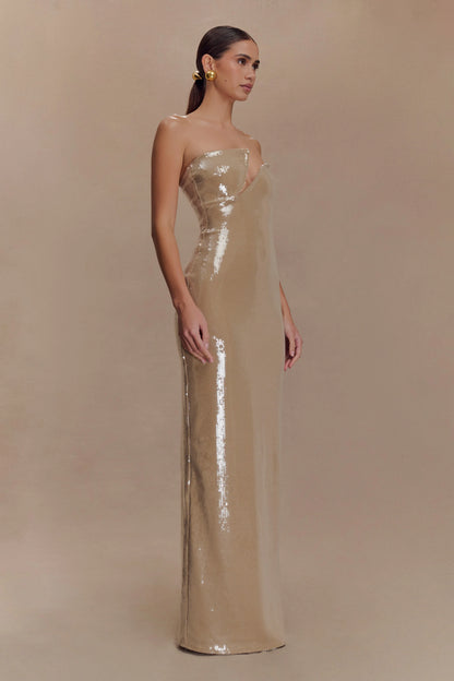 Winston Strapless Sequin Maxi Dress Taupe