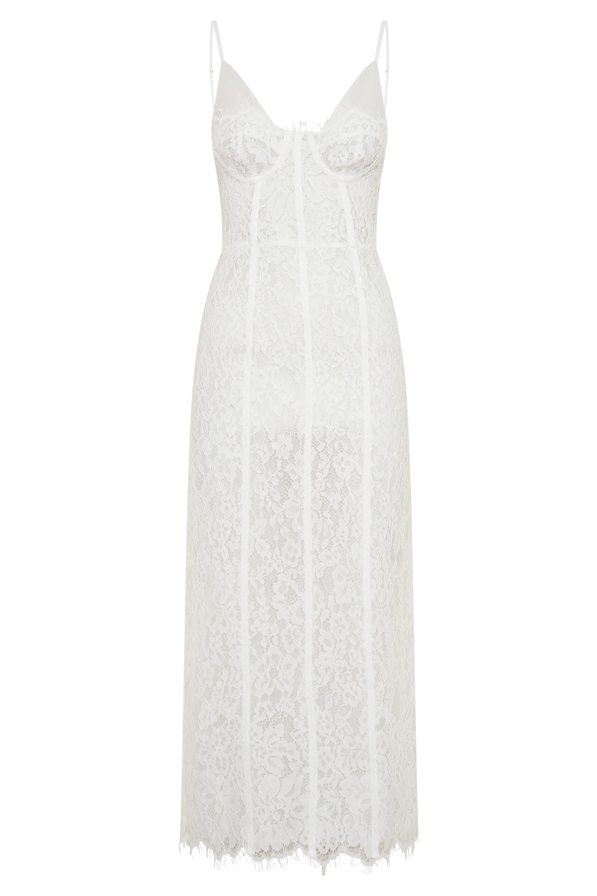 Ottilie Lace And Mesh Midi Dress White