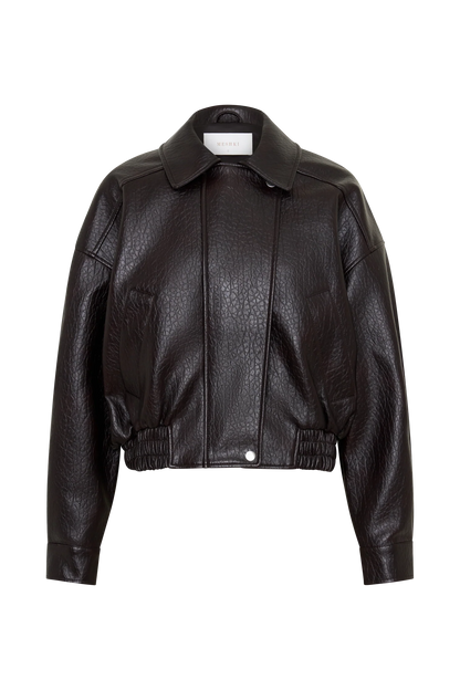 Paige Faux Leather Cropped Jacket Cherry Brown