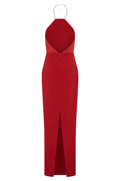 Elina Satin Necklace Maxi Dress Red