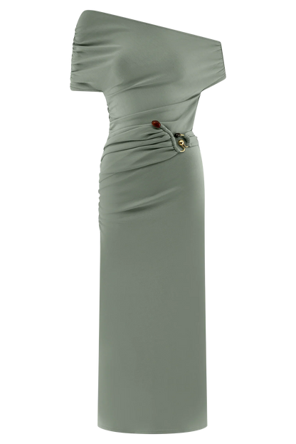 Kendra Scuba Jersey Midi Dress With Hardware Sage