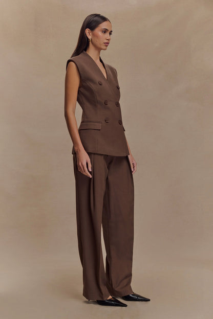 Penelope Pleated High Waisted Pants Chocolate