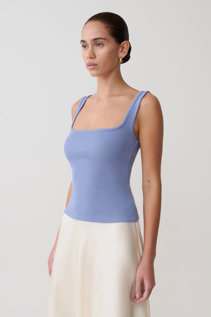 Aisling Ribbed Square Neck Sleeveless Top Cornflower Blue