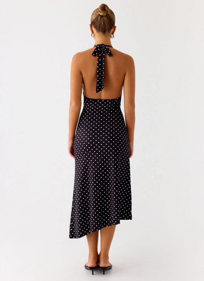 Illuminate Halter Midi Dress Black Polkadot