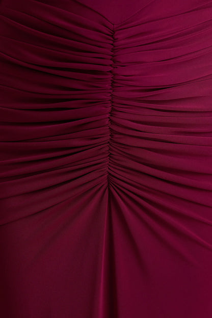 Premiere Burgundy Boat Neck Maxi Dress With Open Back And Cape Sleeves