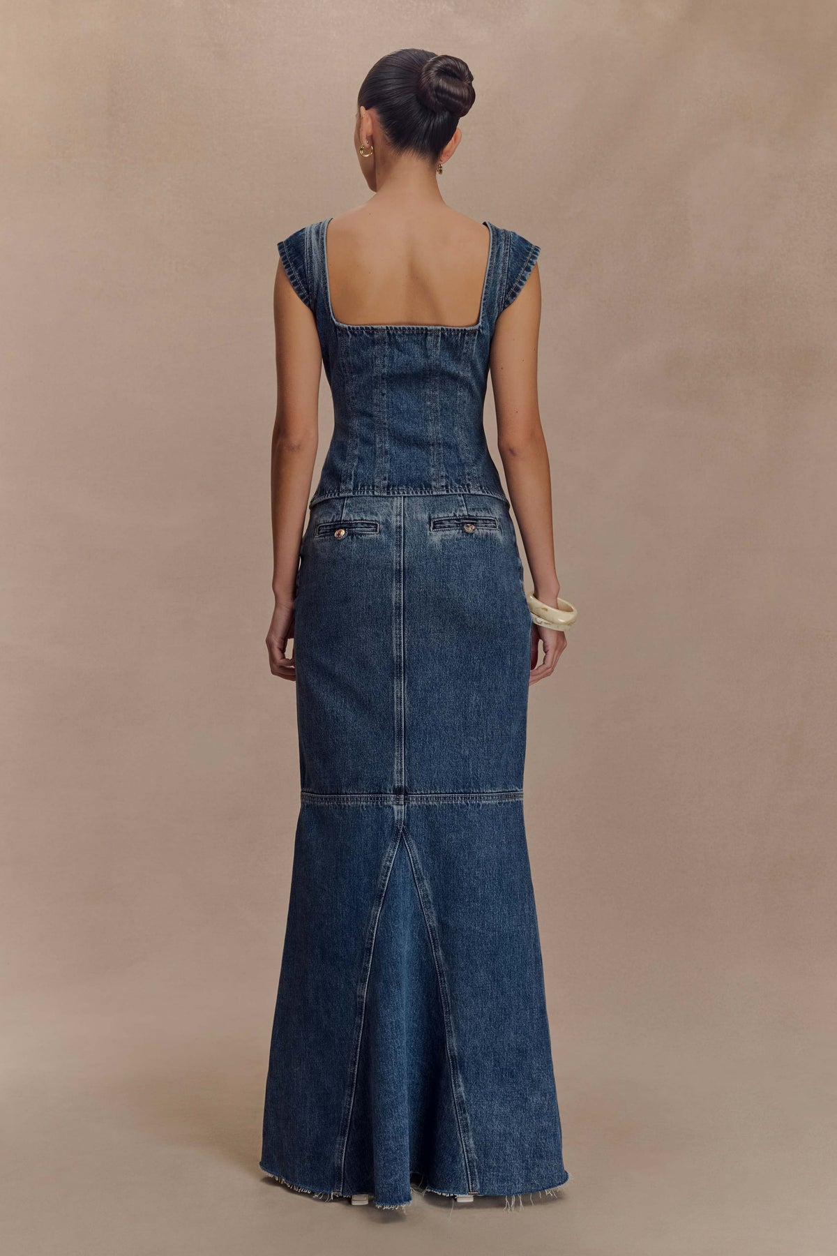 Loretta Denim Maxi Skirt Washed Dark Blue