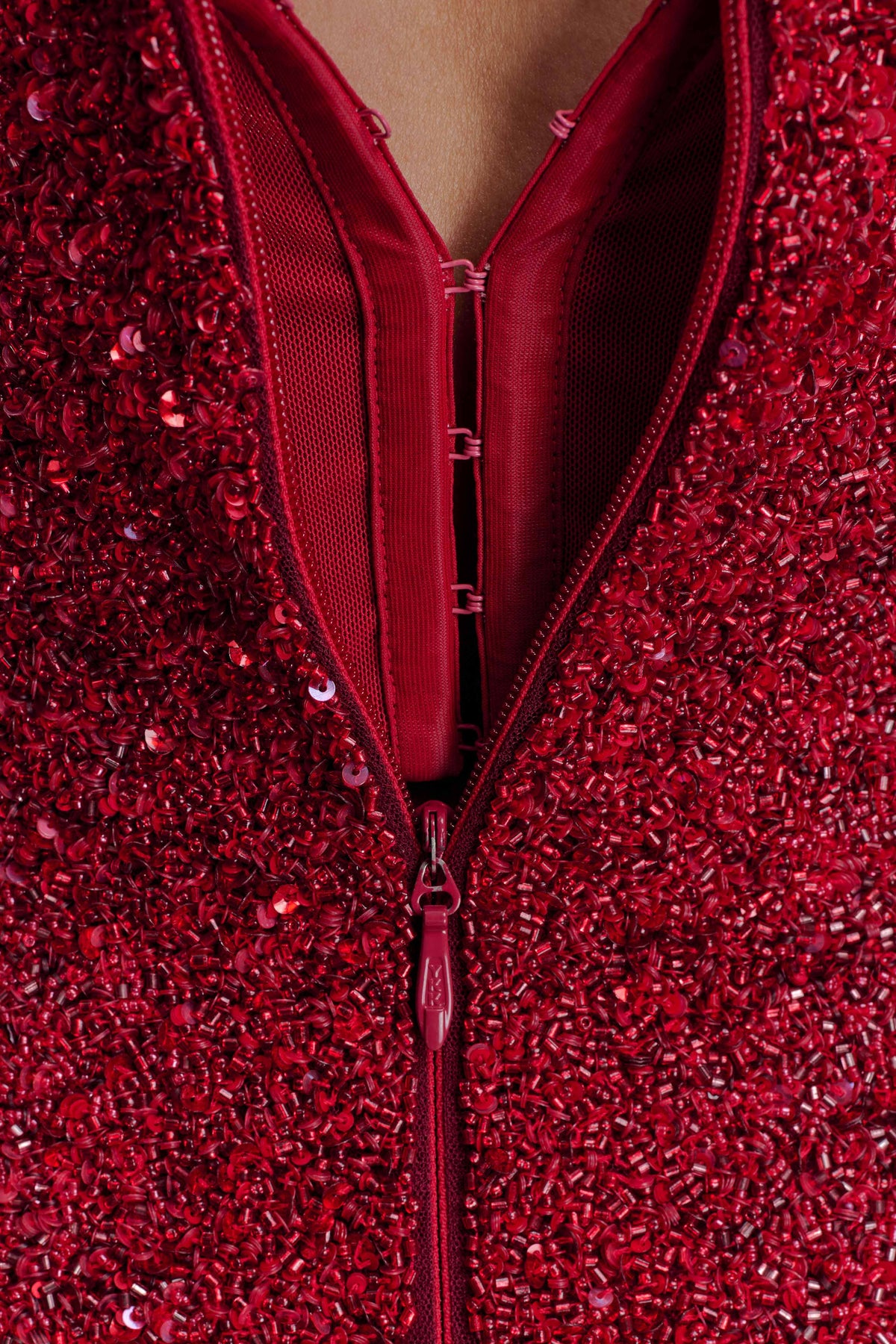 Zander Hand Beaded Strapless Mini Dress Red Ombre