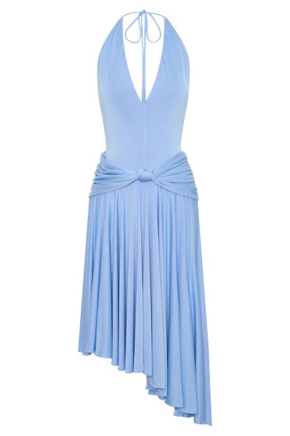 Zelda Asymmetric Slinky Midi Dress Cornflower Blue