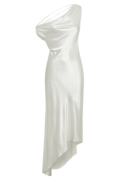 Yvette Slip Maxi Dress With Asymmetrical Hem White