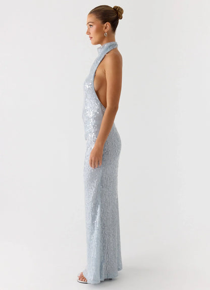 Kaida Sequin Maxi Dress Misty Blue