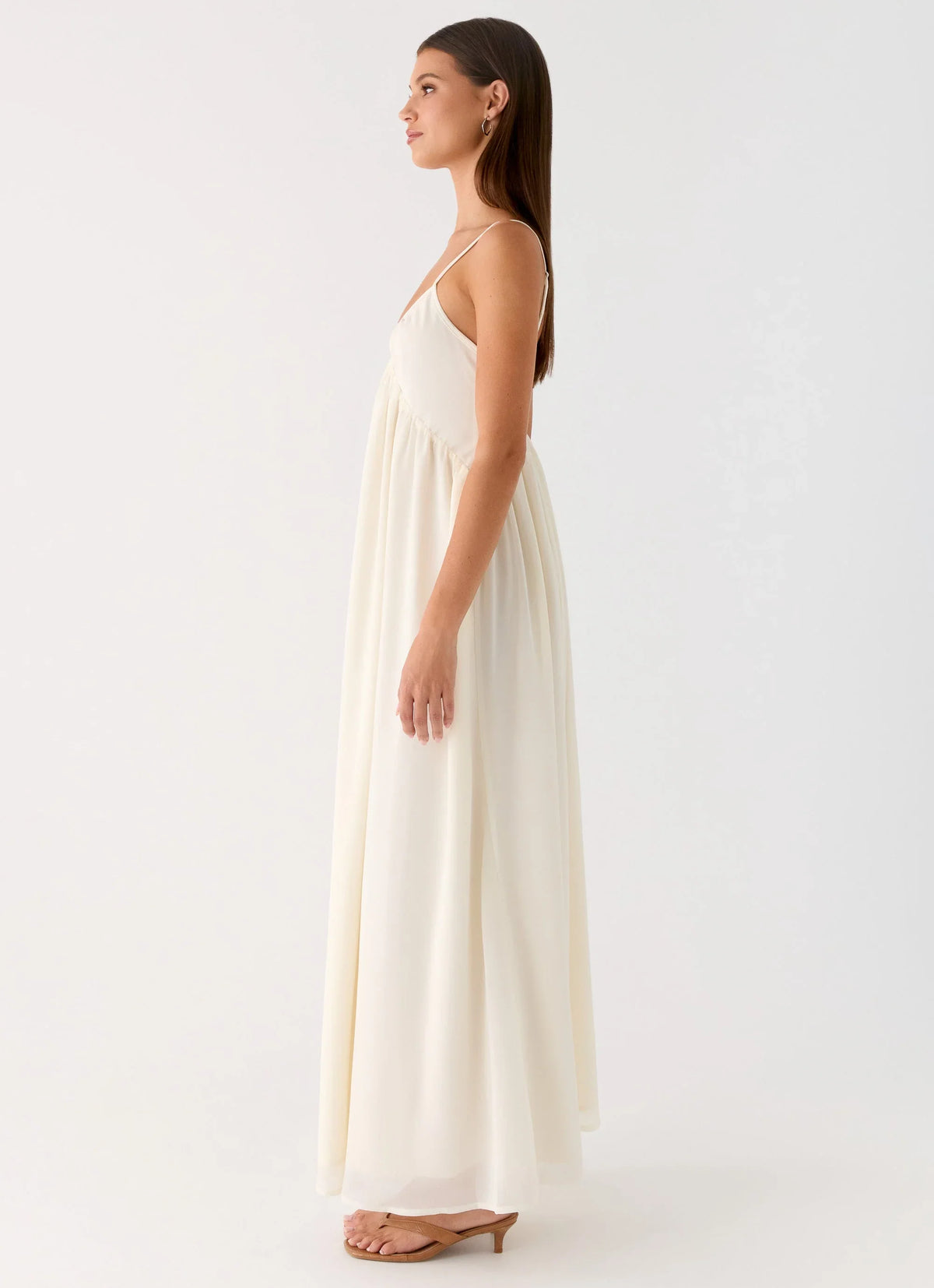 Whisperlight Chiffon Scooped Neck Maxi Dress White