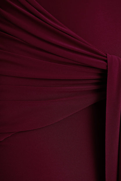 Pietra Berry High Neck Long Sleeve Knot Maxi Dress