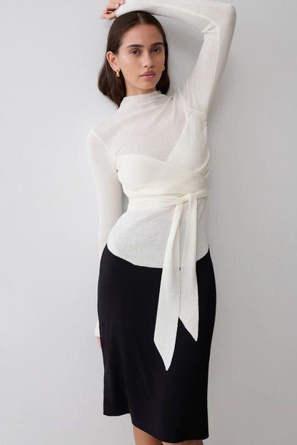 Lawson Wrap Knit Long Sleeve Top White