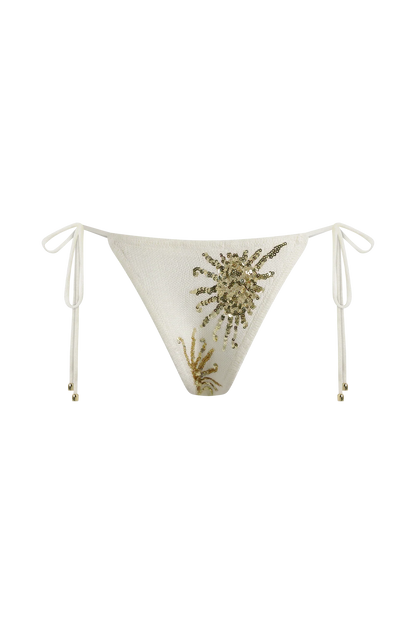 Huntleigh Crochet Bikini Bottom White Gold Sunshine Print