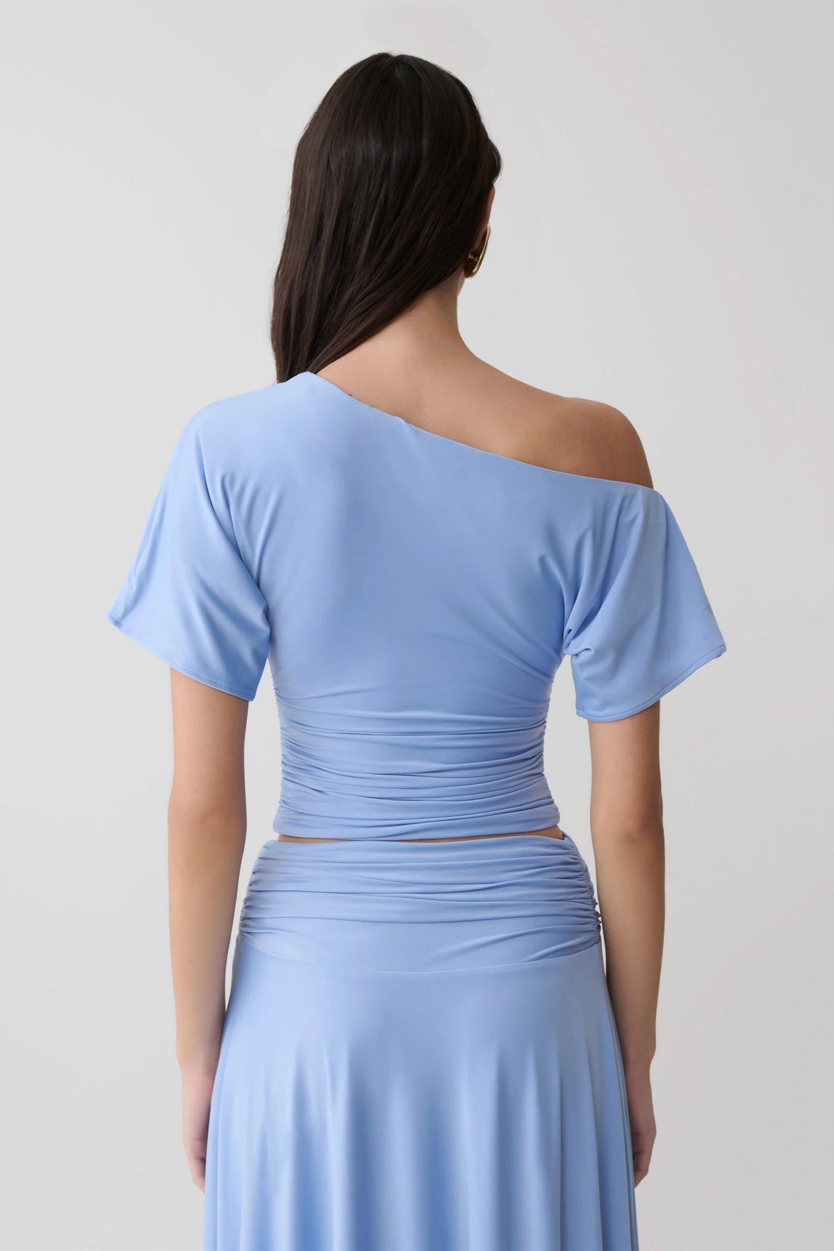 Luu Off Shoulder Slinky Top Sea Blue
