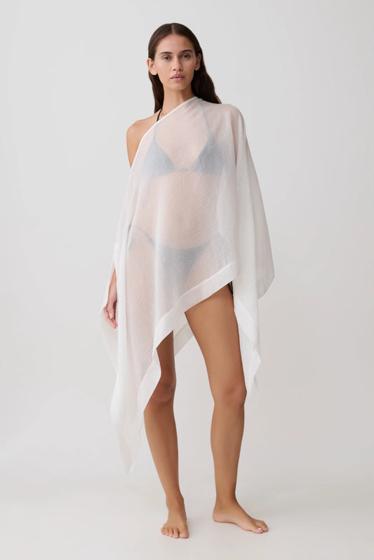 Leilani Sheer Draped Asymmetric Top Ivory