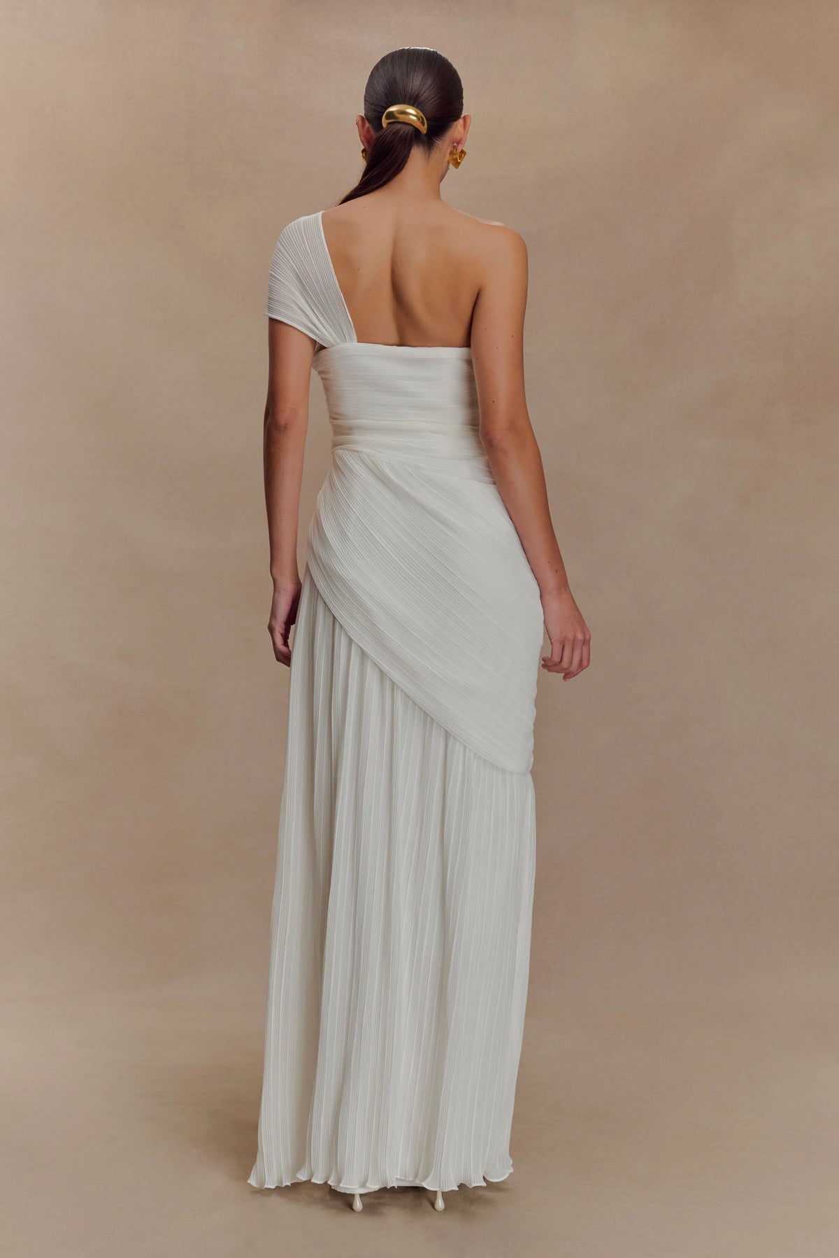 Tamara Shirred Chiffon Midi Dress White