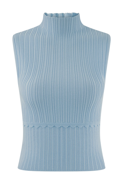 Indy Pointelle Knit Top Cornflower Blue
