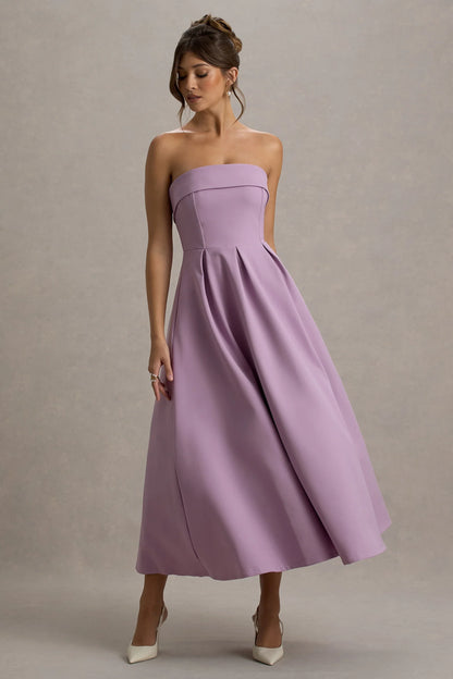 Annalise Lilac Bandeau Skater Midi Dress