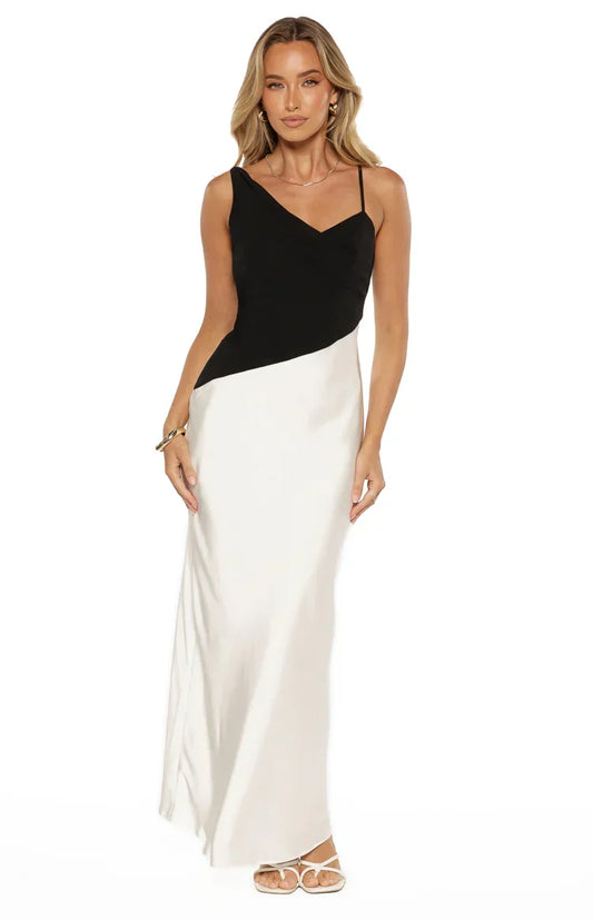 Elise Black Satin Cowl Front Maxi Dress