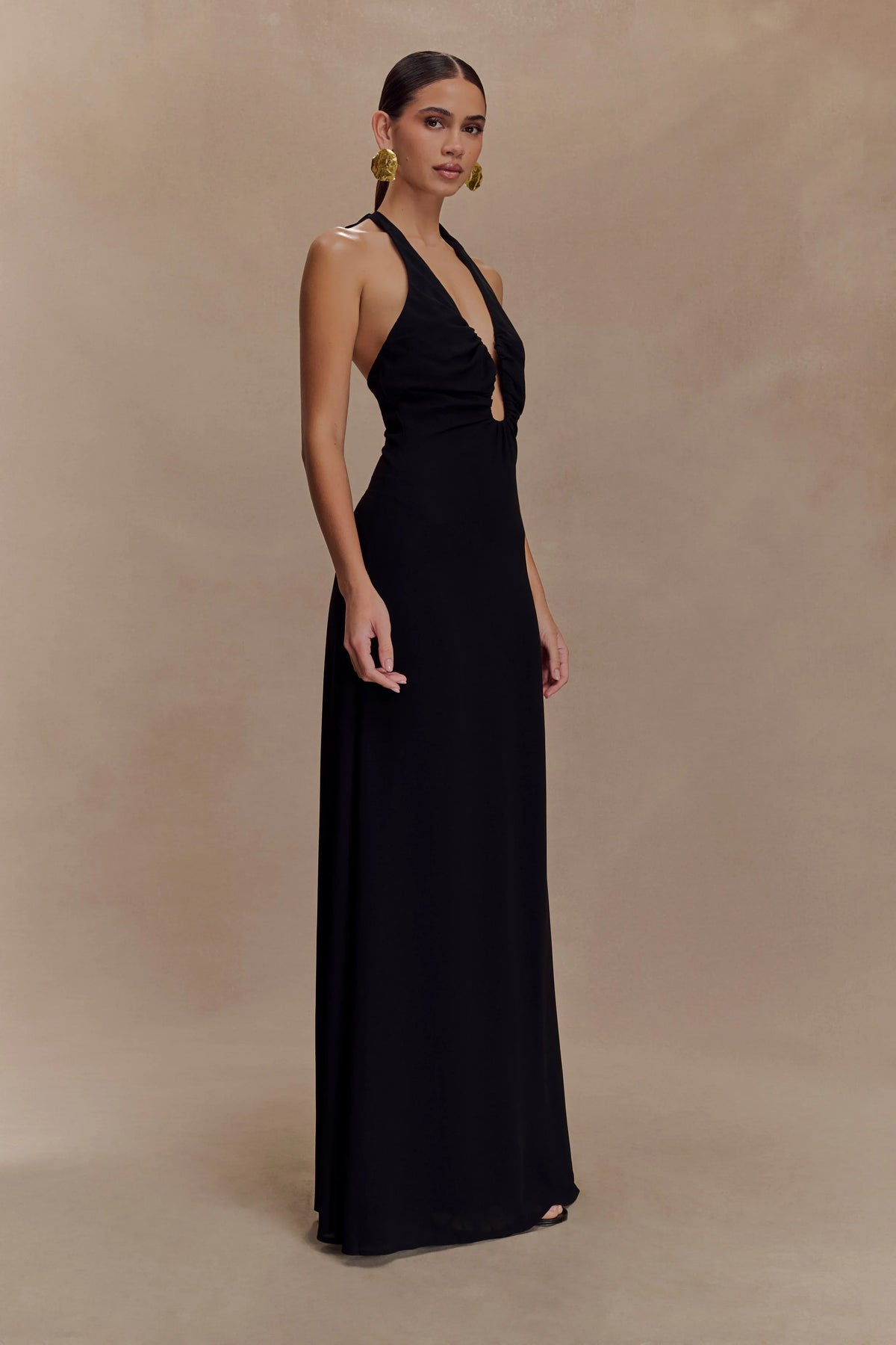Malakhai Chiffon Halter Maxi Dress Black