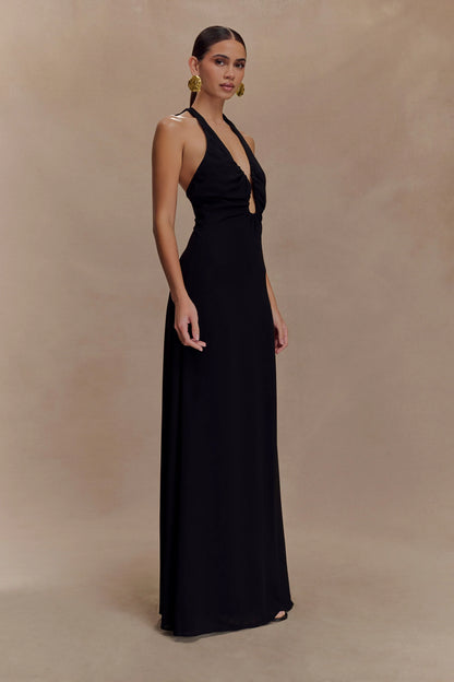 Malakhai Chiffon Halter Maxi Dress Black