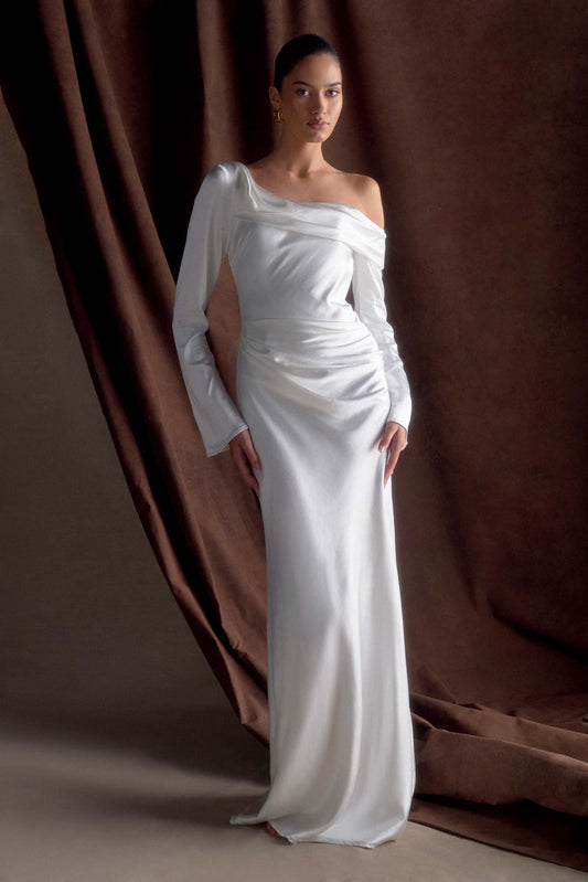 Iris Long Sleeve Satin Maxi Dress White